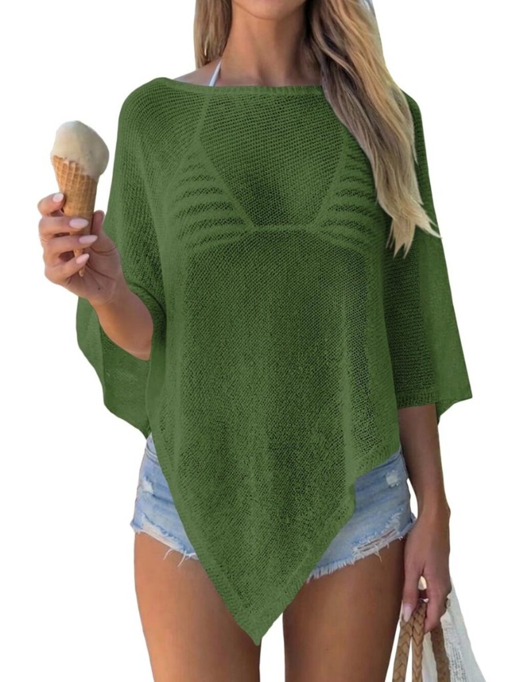 Womens Sheer Knit Poncho Crochet Summer Tops See Through Mesh Spring Sweaters